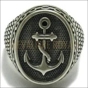 Chevalière homme argent estampillé 925 ancre marine look antique 