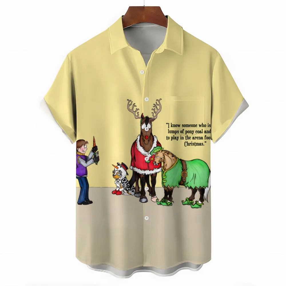 Christmas Elk Fun Print Short Sleeve Shirt 2410003734