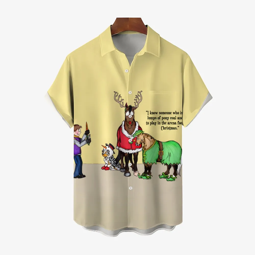 Christmas Elk Fun Print Short Sleeve Shirt 2410003734