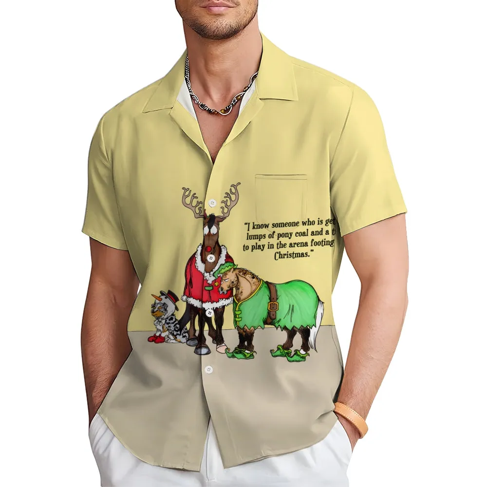 Christmas Elk Fun Print Short Sleeve Shirt 2410003734