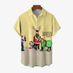 Christmas Elk Fun Print Short Sleeve Shirt 2410003734