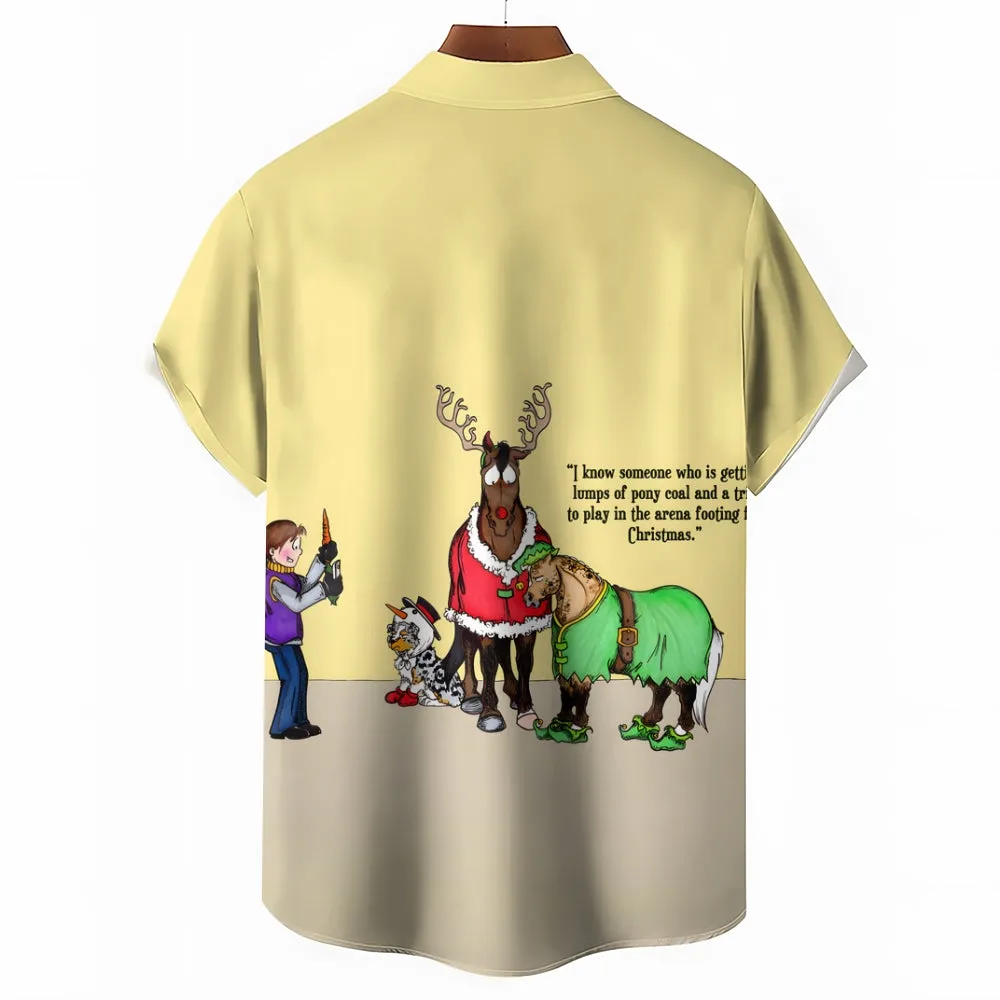 Christmas Elk Fun Print Short Sleeve Shirt 2410003734