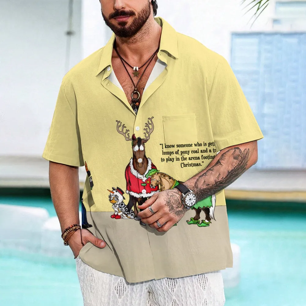 Christmas Elk Fun Print Short Sleeve Shirt 2410003734