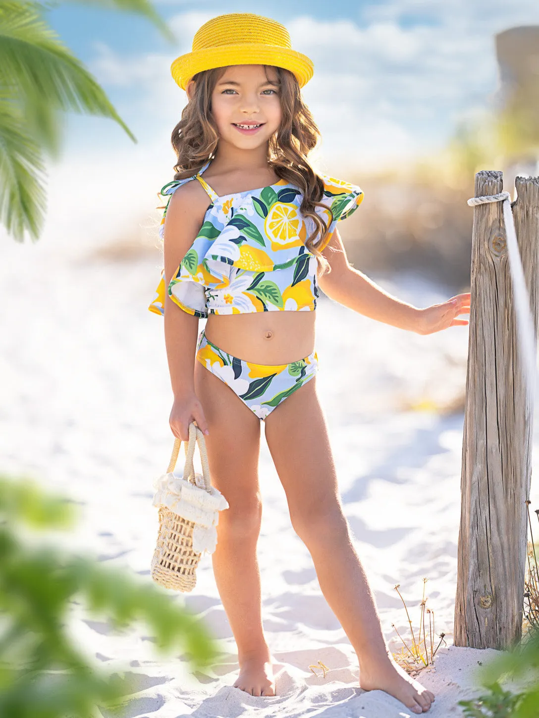 Citrus Splash Lemon Print Two-Piece Swimsuit