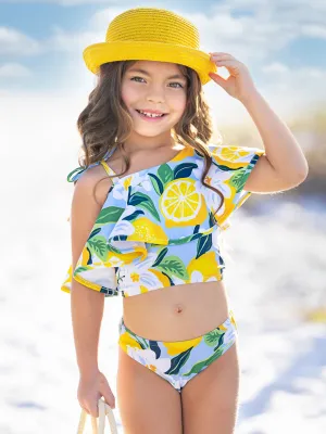 Citrus Splash Lemon Print Two-Piece Swimsuit