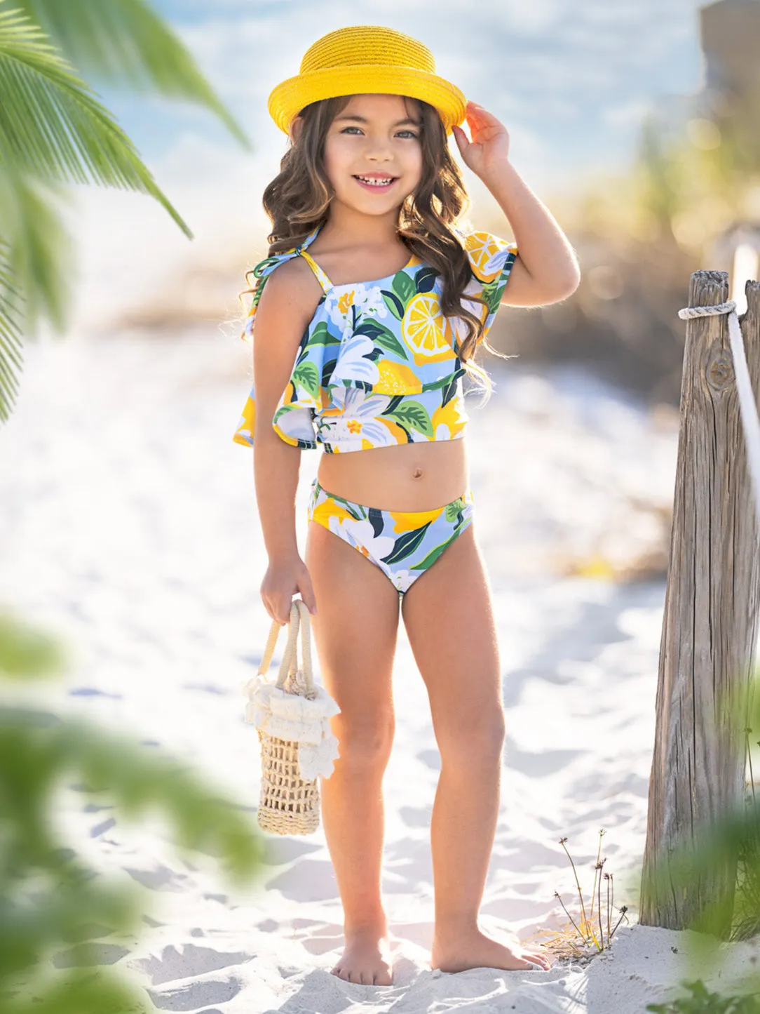 Citrus Splash Lemon Print Two-Piece Swimsuit