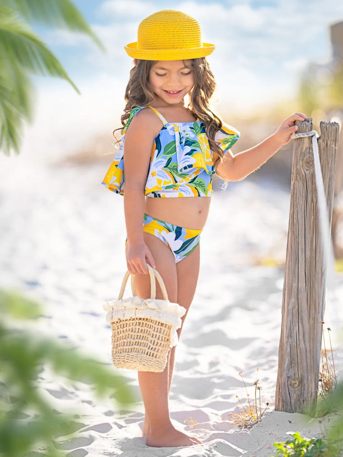 Citrus Splash Lemon Print Two-Piece Swimsuit