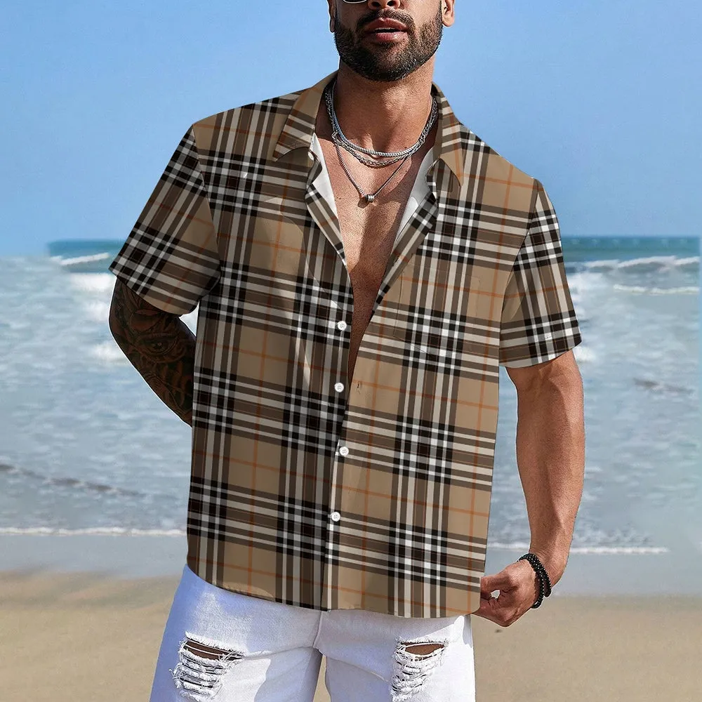 Classic Plaid Print Men's Casual Short Sleeve Shirt 2404001439