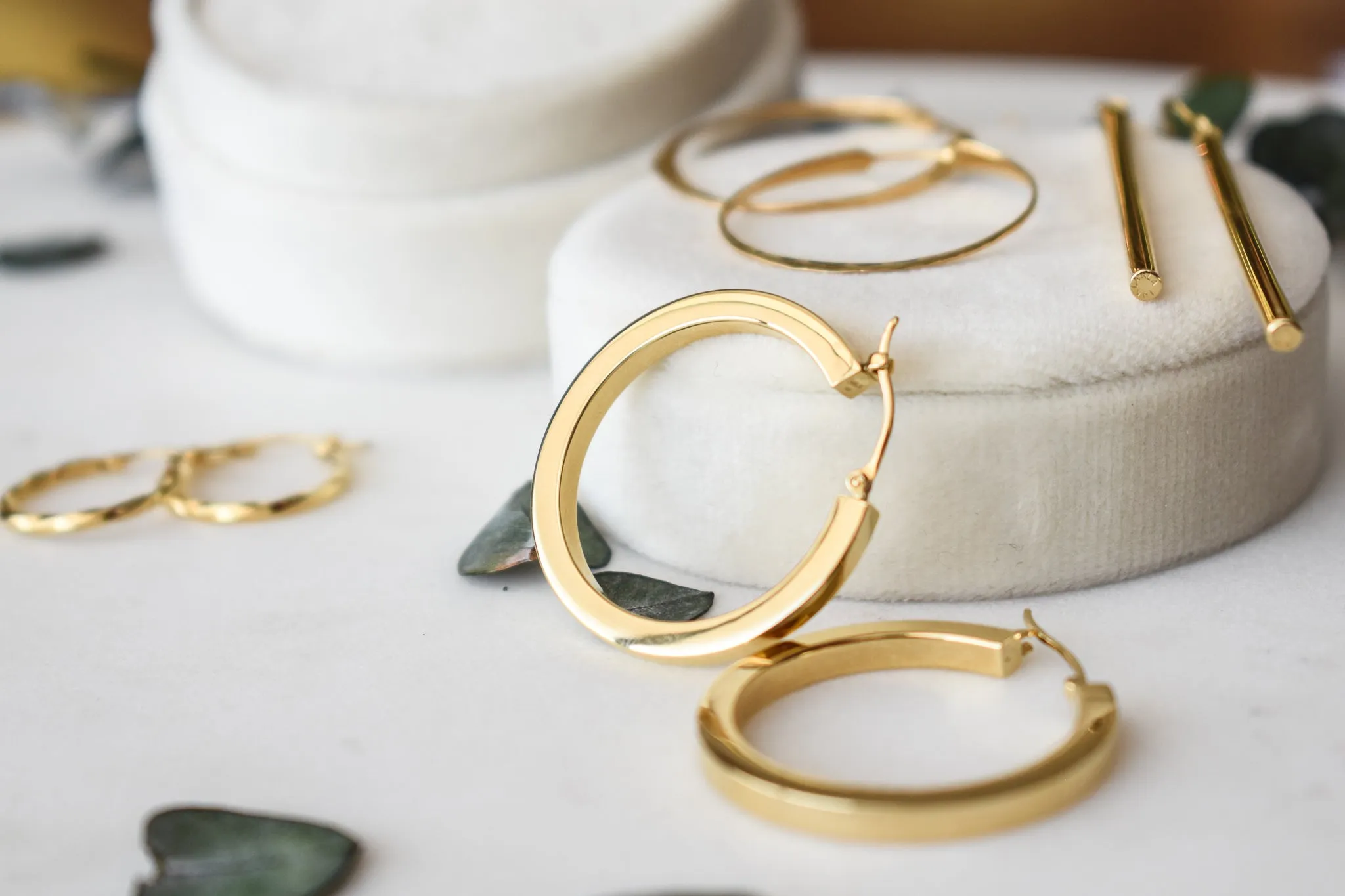 Classic Square Tube Yellow Gold Hoop Earrings 30mm