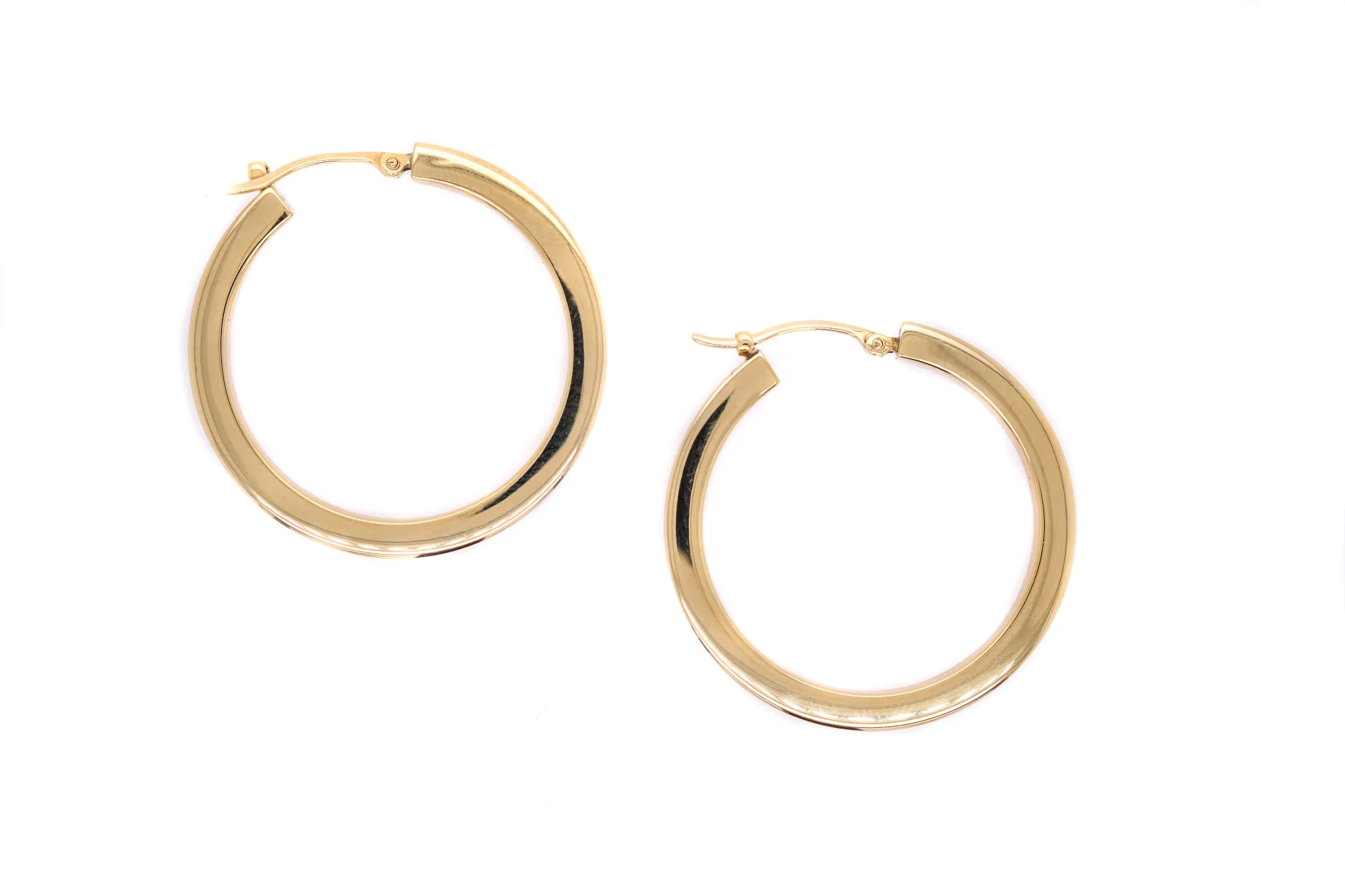 Classic Square Tube Yellow Gold Hoop Earrings 30mm