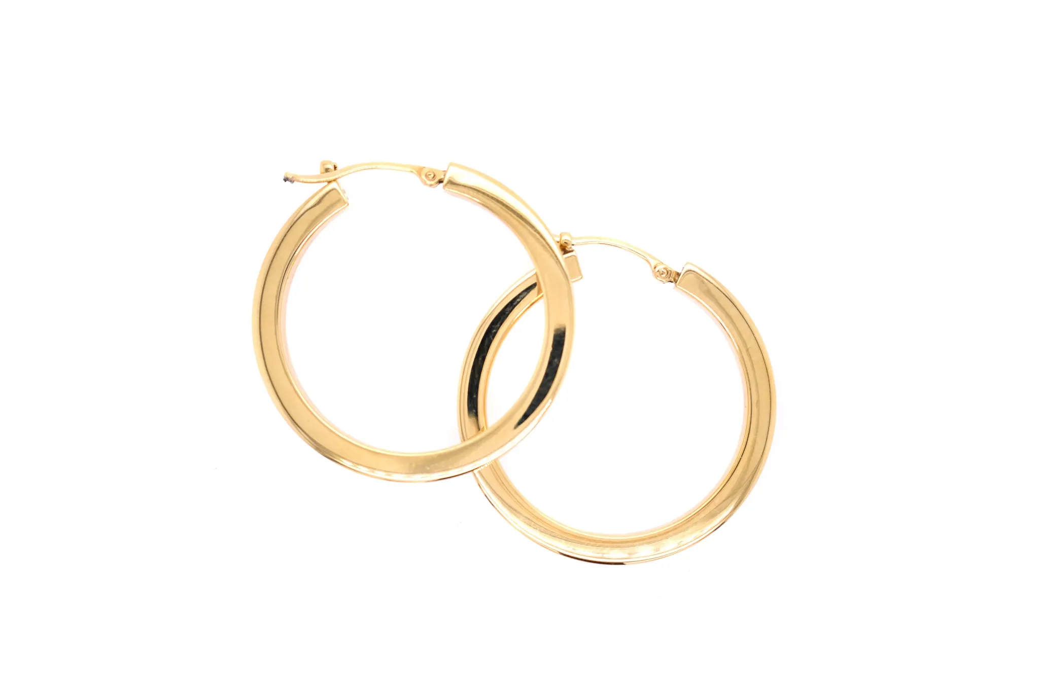 Classic Square Tube Yellow Gold Hoop Earrings 30mm