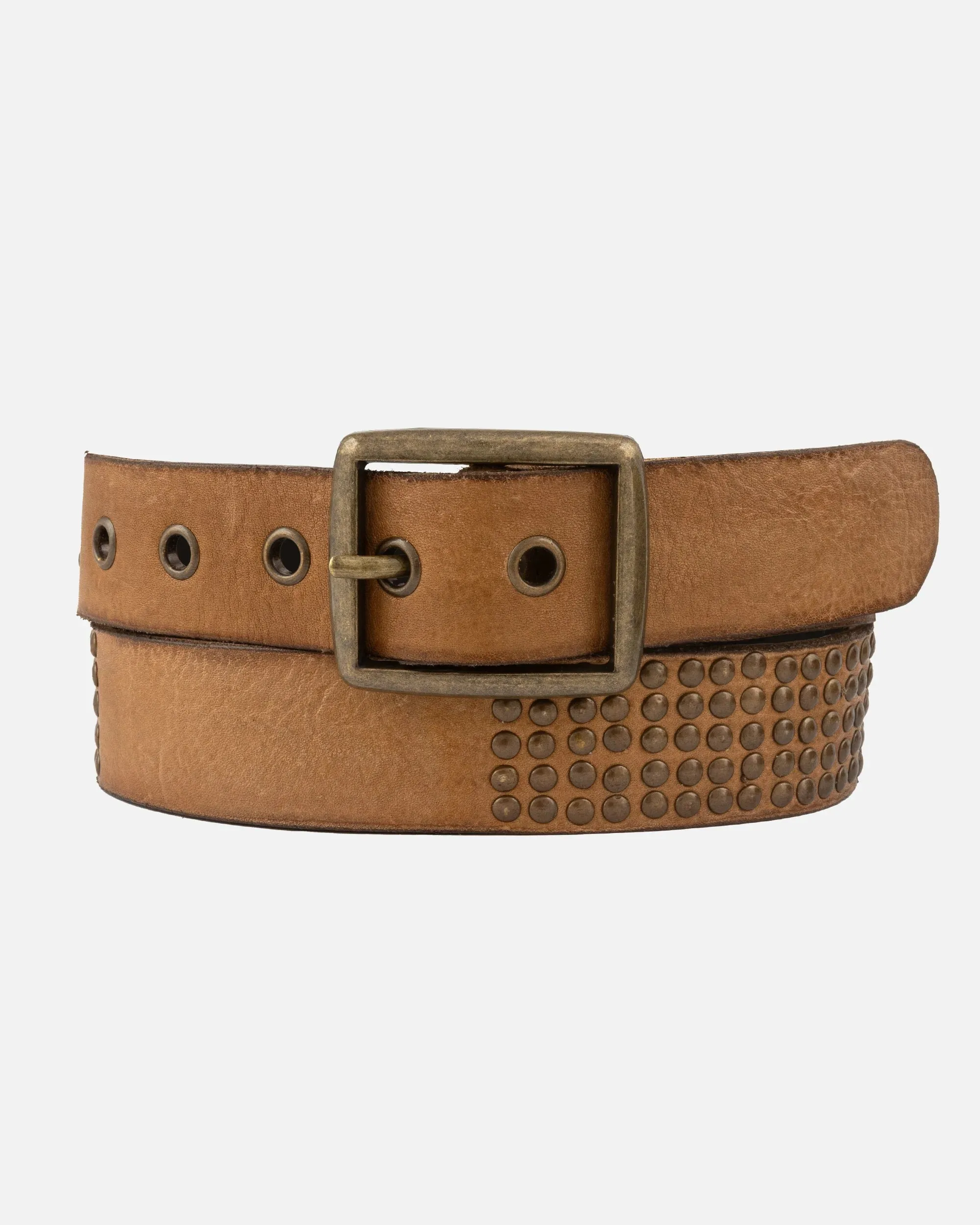 Conrad Rectangle Buckle Studded Leather Belt