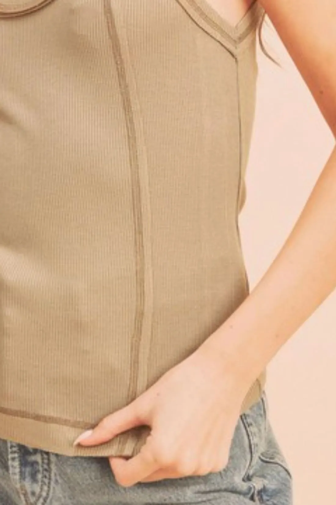 Contrast Stitching Wide Strap Tank