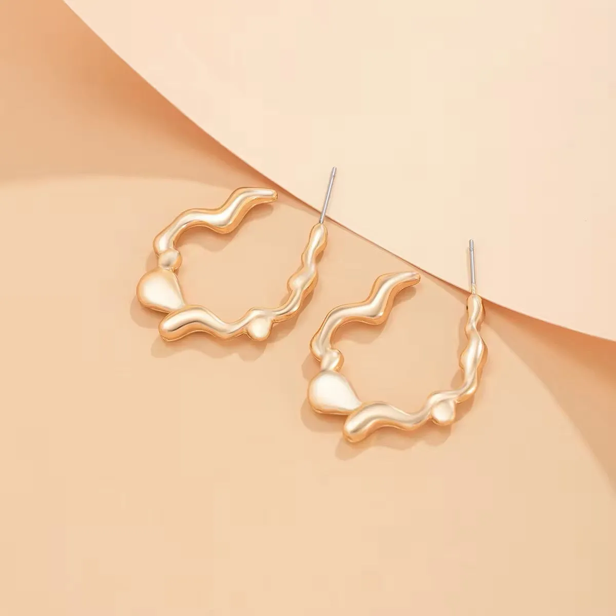 Creative Irregular Metal Liquid Lava Circle Stud Earrings