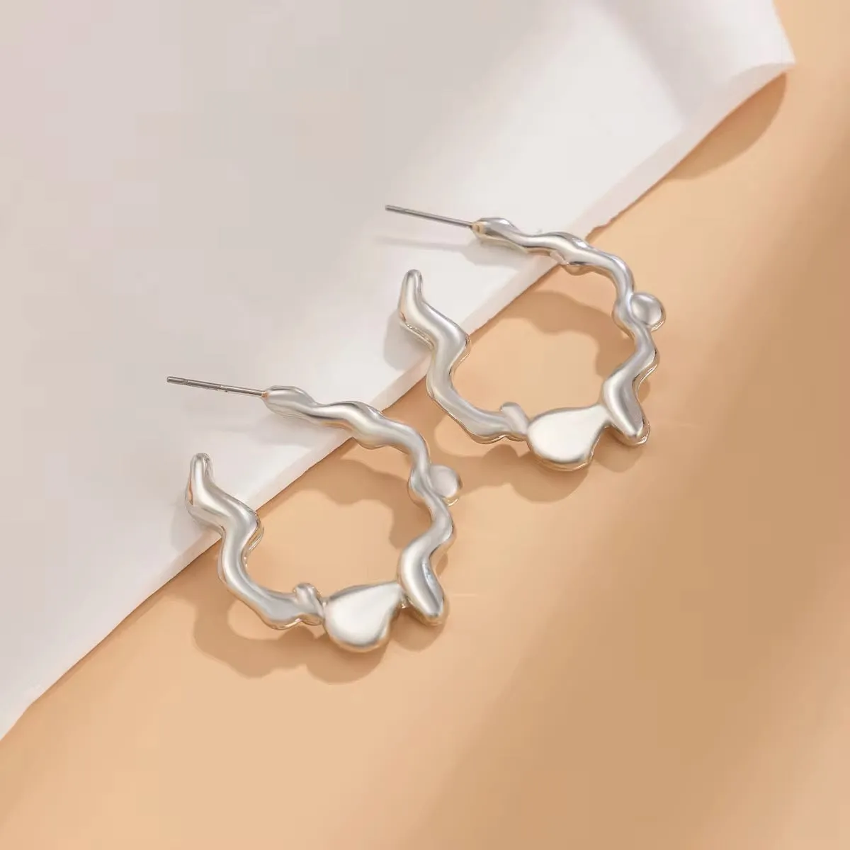 Creative Irregular Metal Liquid Lava Circle Stud Earrings