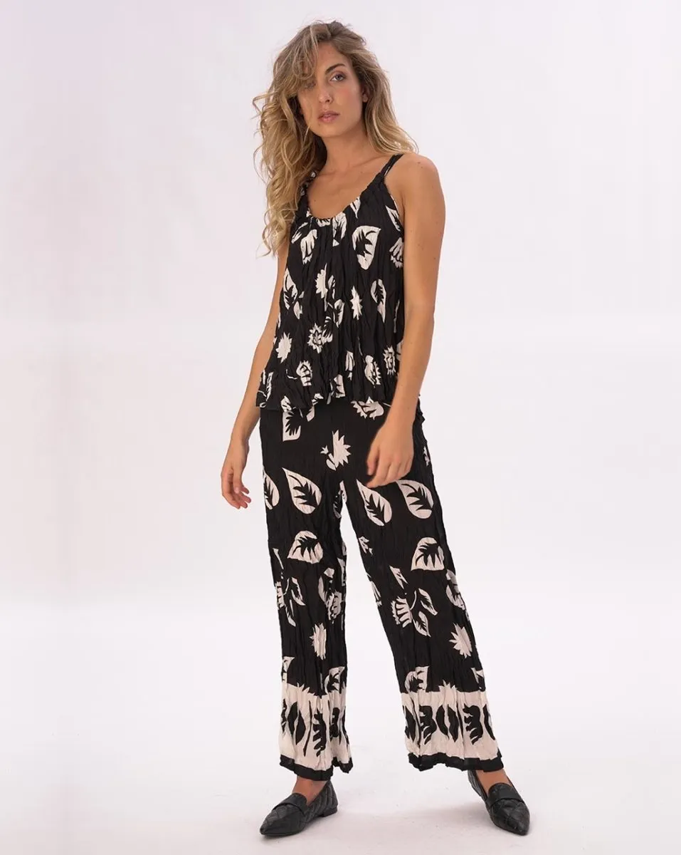 Crinkled Leaf & Floral Print Camisole Tank Shirt