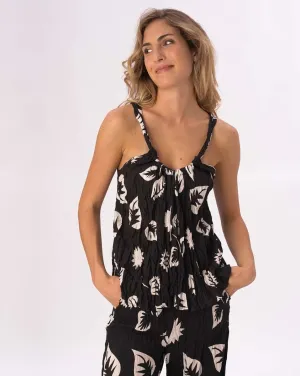 Crinkled Leaf & Floral Print Camisole Tank Shirt