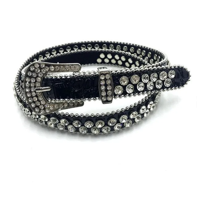 Crystalised Genuine Leather Luxury Western Belts