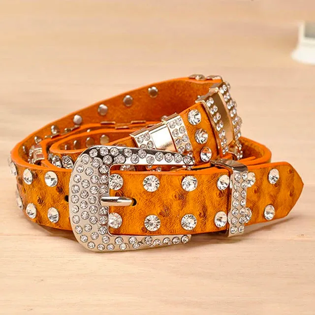 Crystalised Genuine Leather Luxury Western Belts