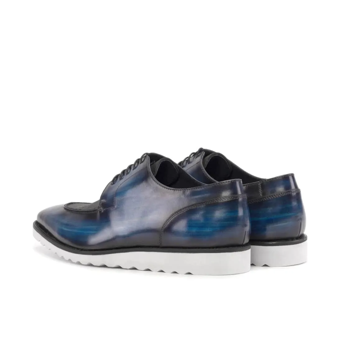 Derbie Chasse en cuir patiné bleu et daim gras - Semelles Sport
