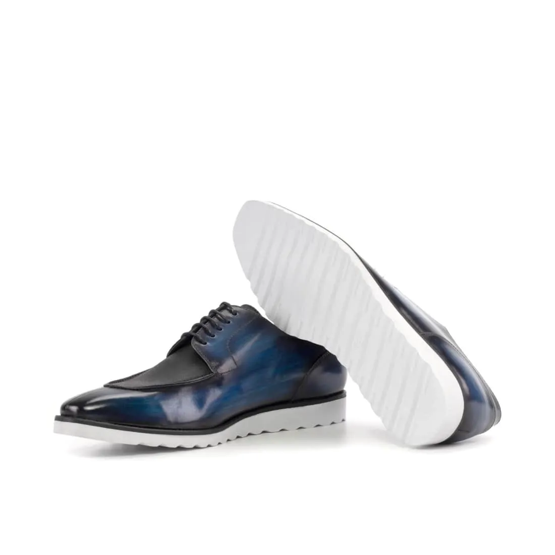 Derbie Chasse en cuir patiné bleu et daim gras - Semelles Sport