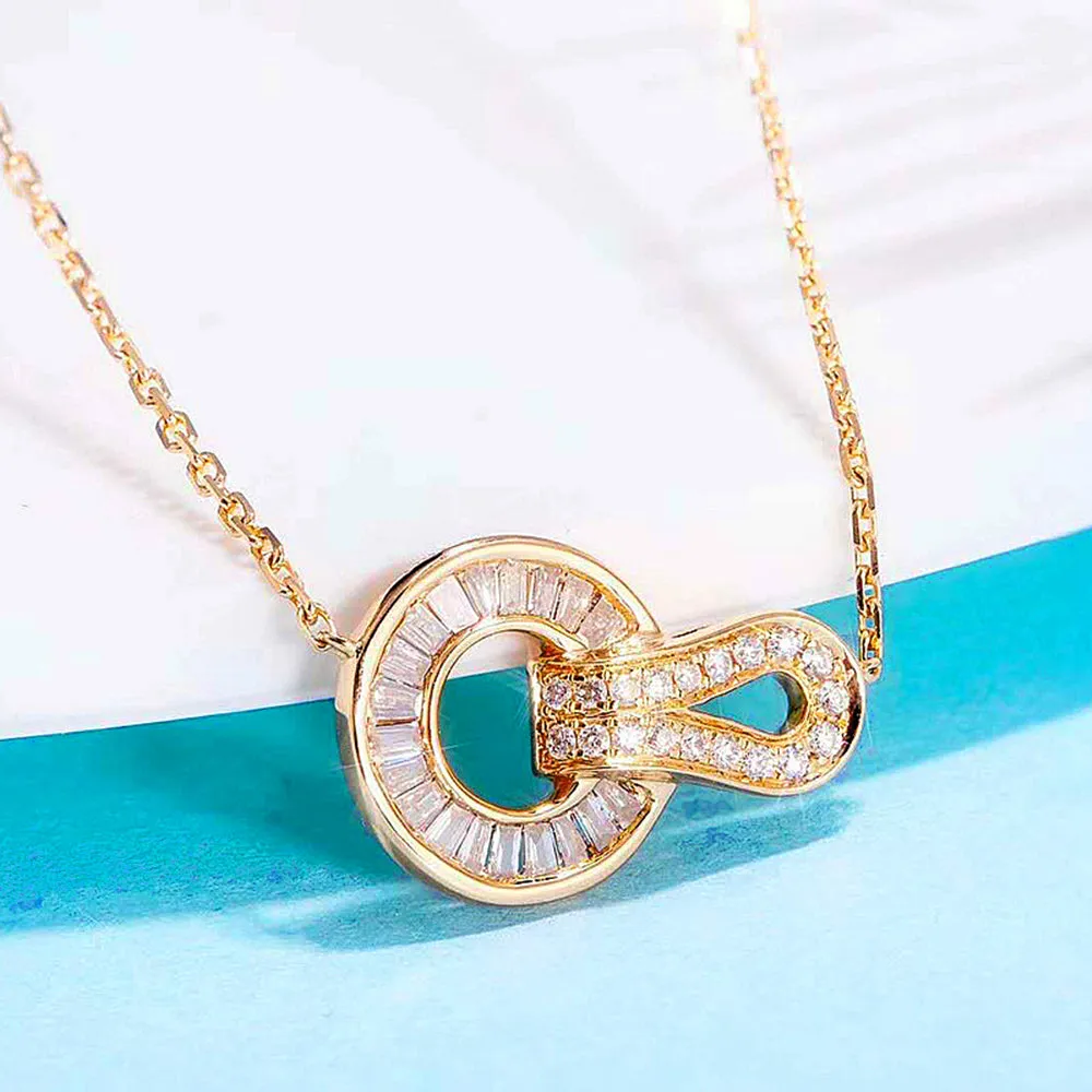 Diamond Buckle-Shape Knot Pendant Necklace