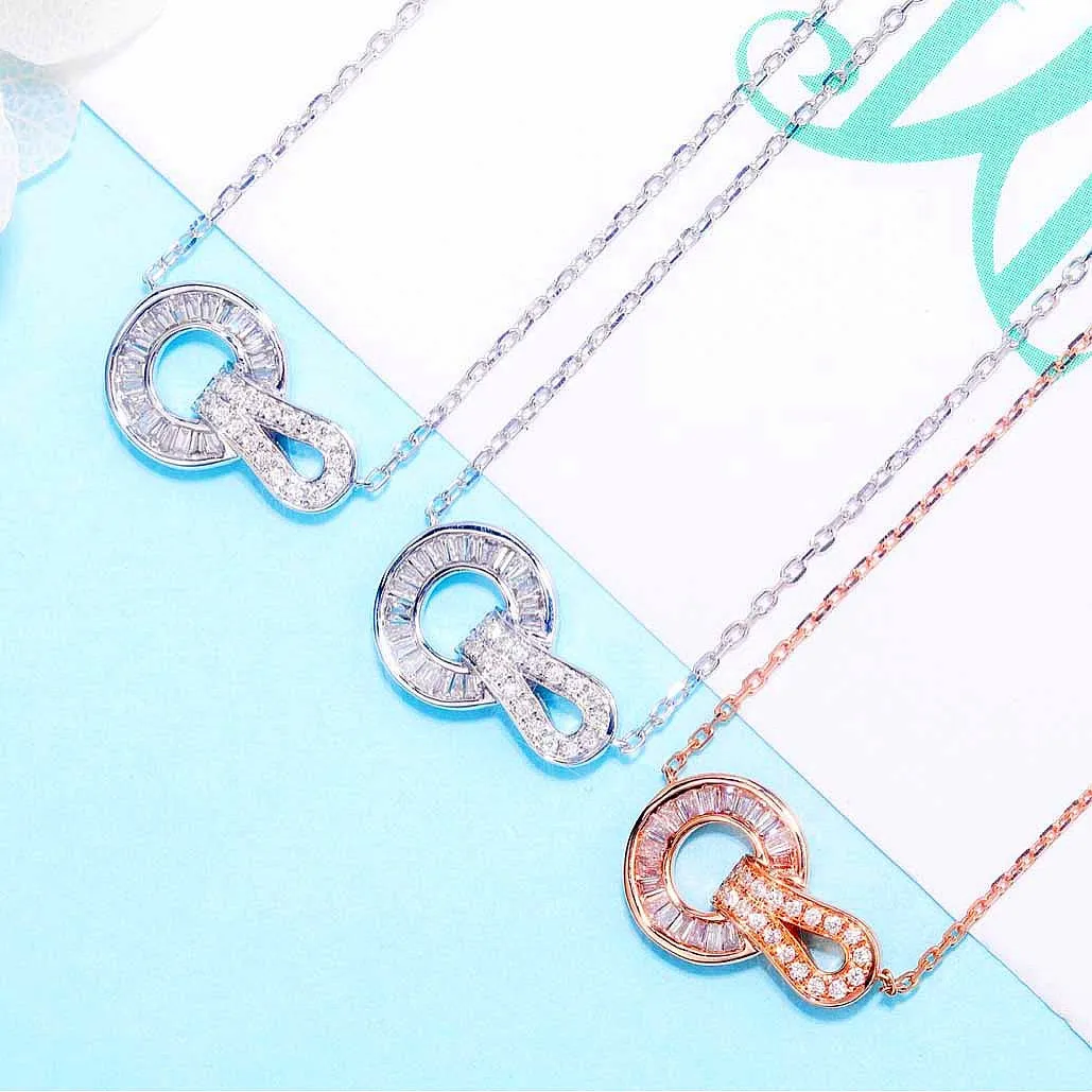 Diamond Buckle-Shape Knot Pendant Necklace