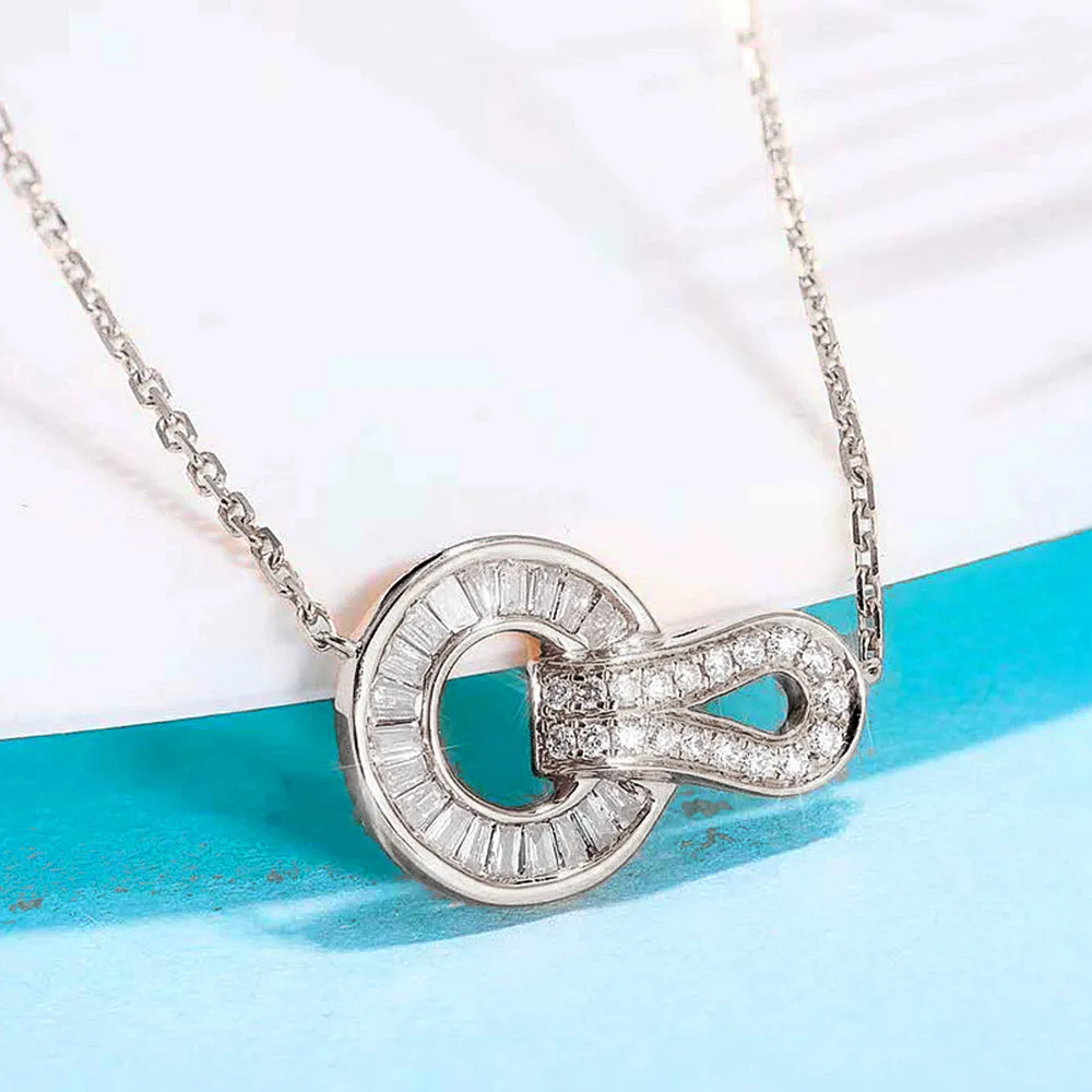 Diamond Buckle-Shape Knot Pendant Necklace