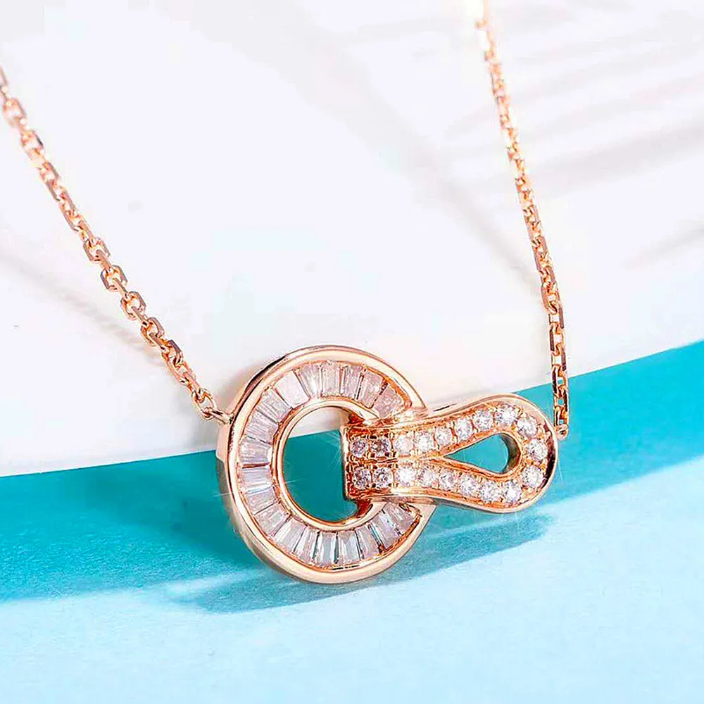 Diamond Buckle-Shape Knot Pendant Necklace