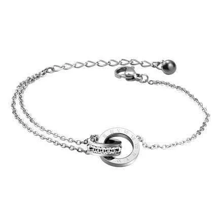 Diamond Double Ring Square Stone Bracelet
