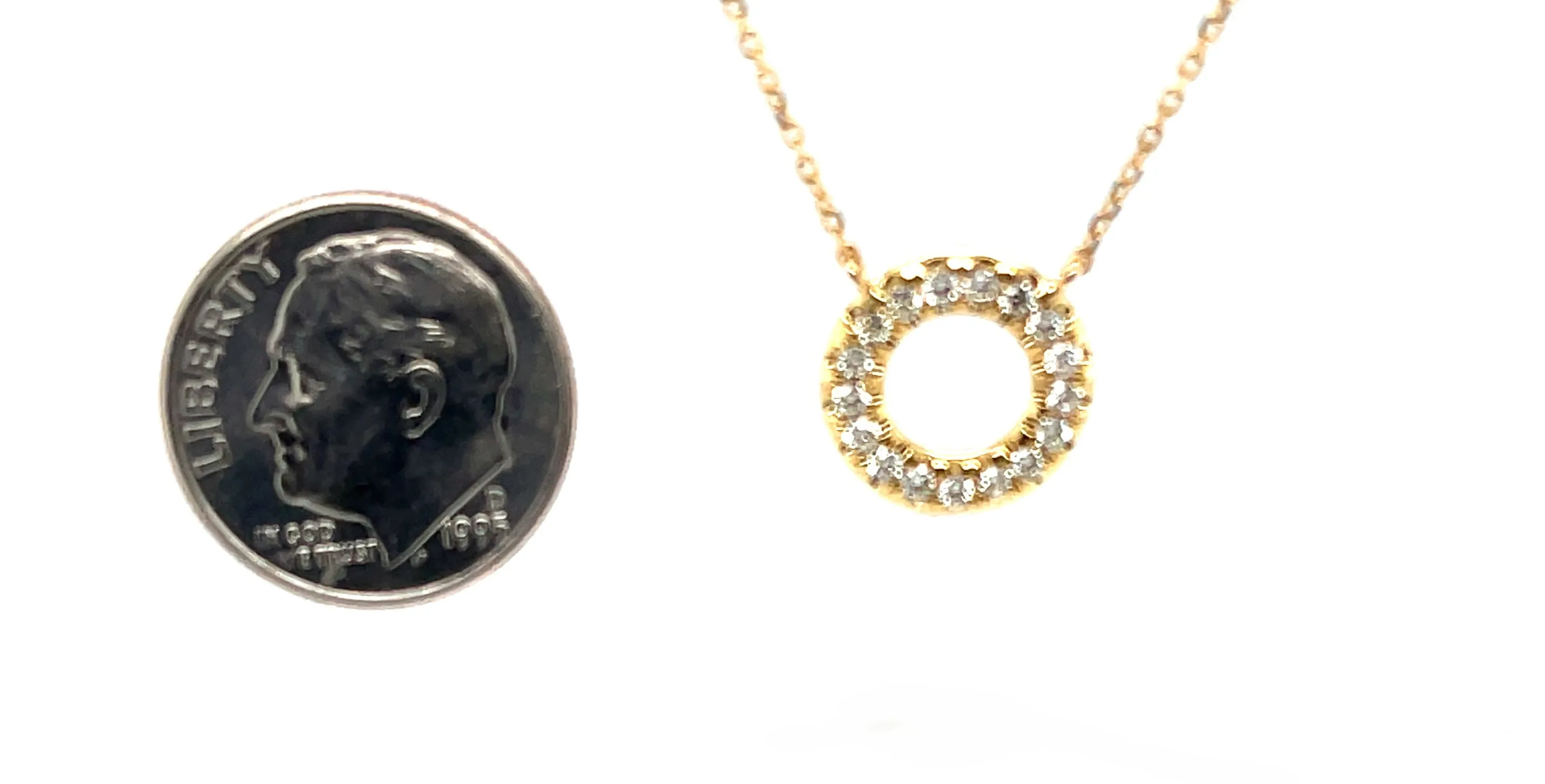 Diamond Eternity Circle and 18k Yellow Gold Necklace, .26 Carats Total