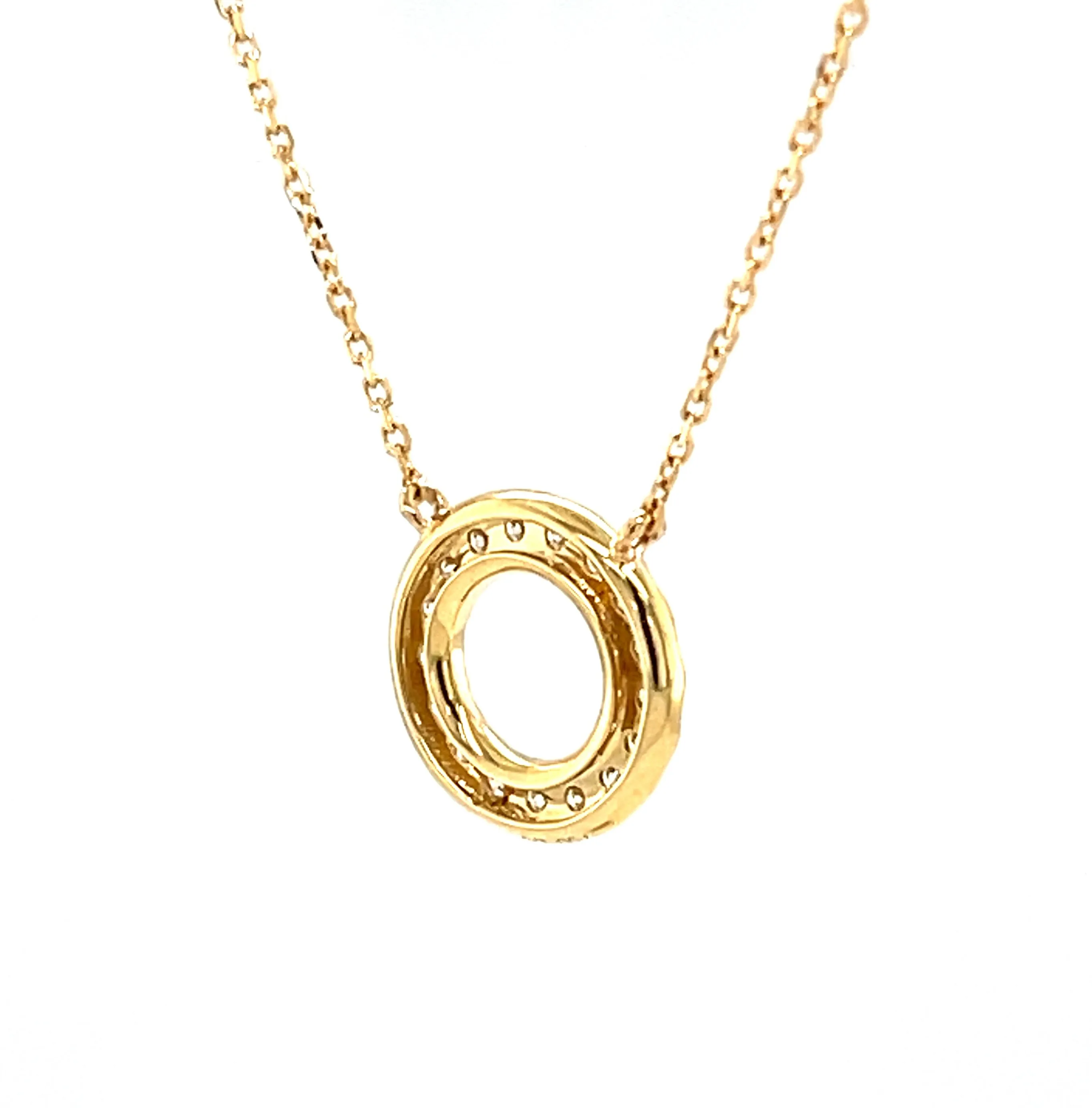 Diamond Eternity Circle and 18k Yellow Gold Necklace, .26 Carats Total