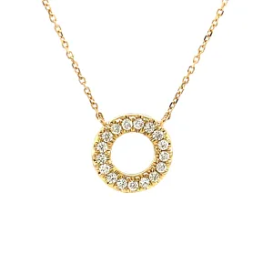 Diamond Eternity Circle and 18k Yellow Gold Necklace, .26 Carats Total