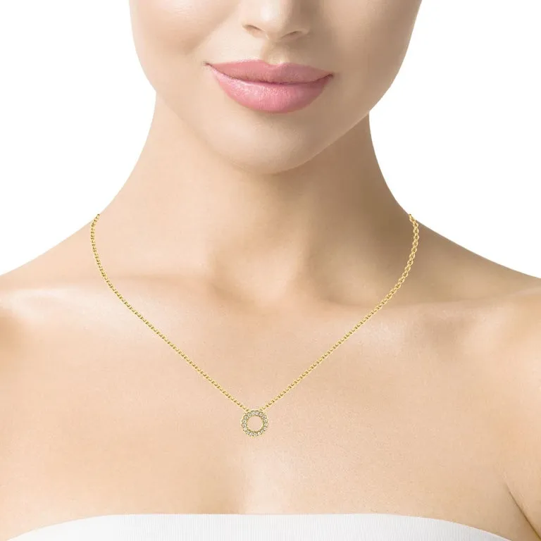 Diamond Eternity Circle and 18k Yellow Gold Necklace, .26 Carats Total