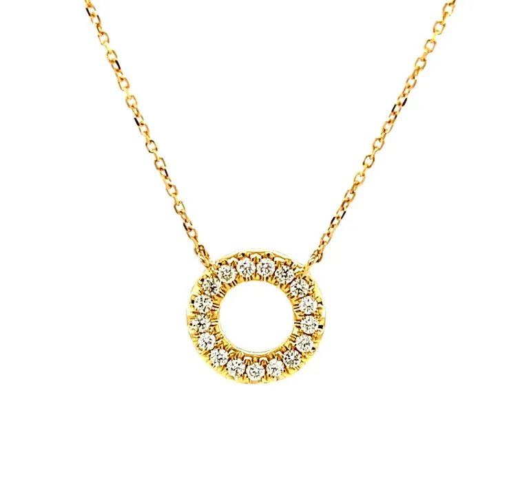 Diamond Eternity Circle and 18k Yellow Gold Necklace, .26 Carats Total