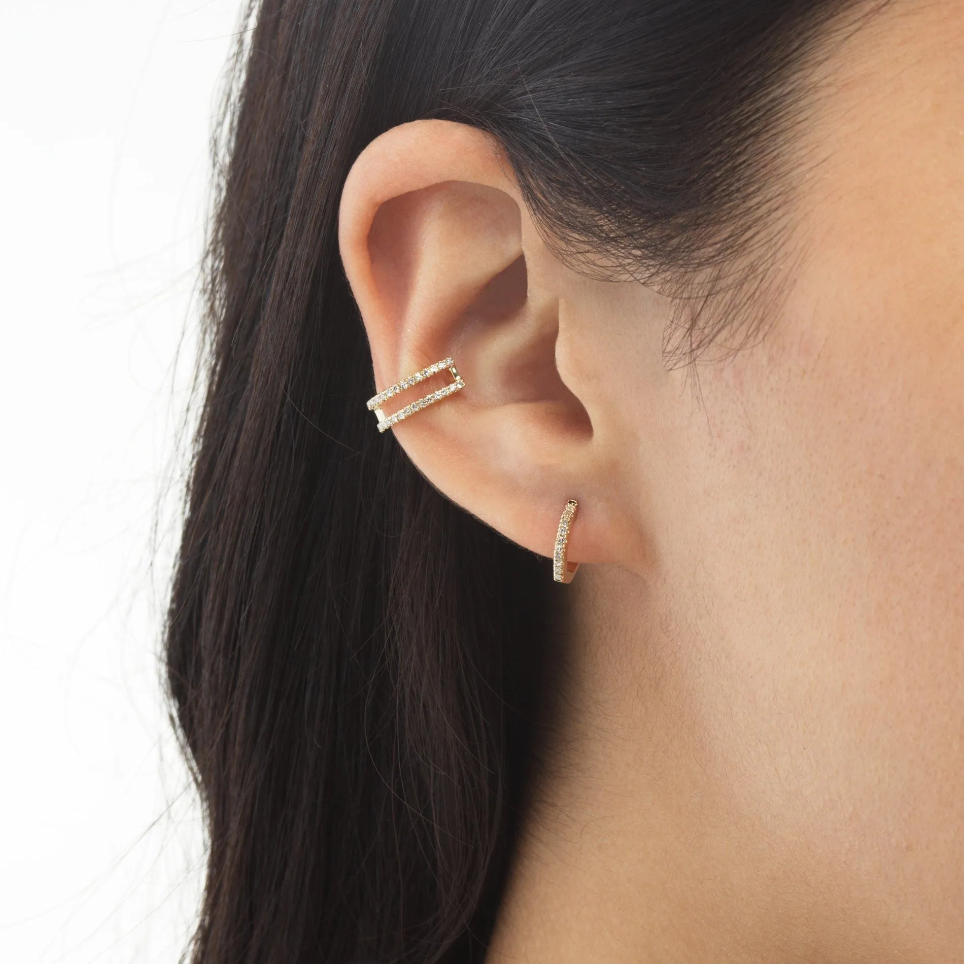 Diamond Octagon Huggie Earring 14K