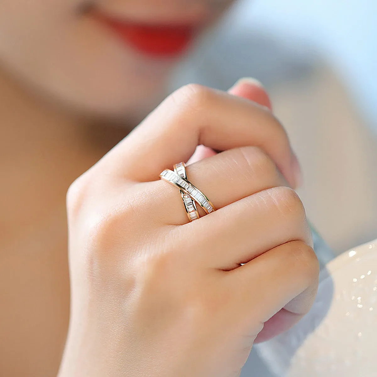 Diamond Overlapping Criss Cross X Ring