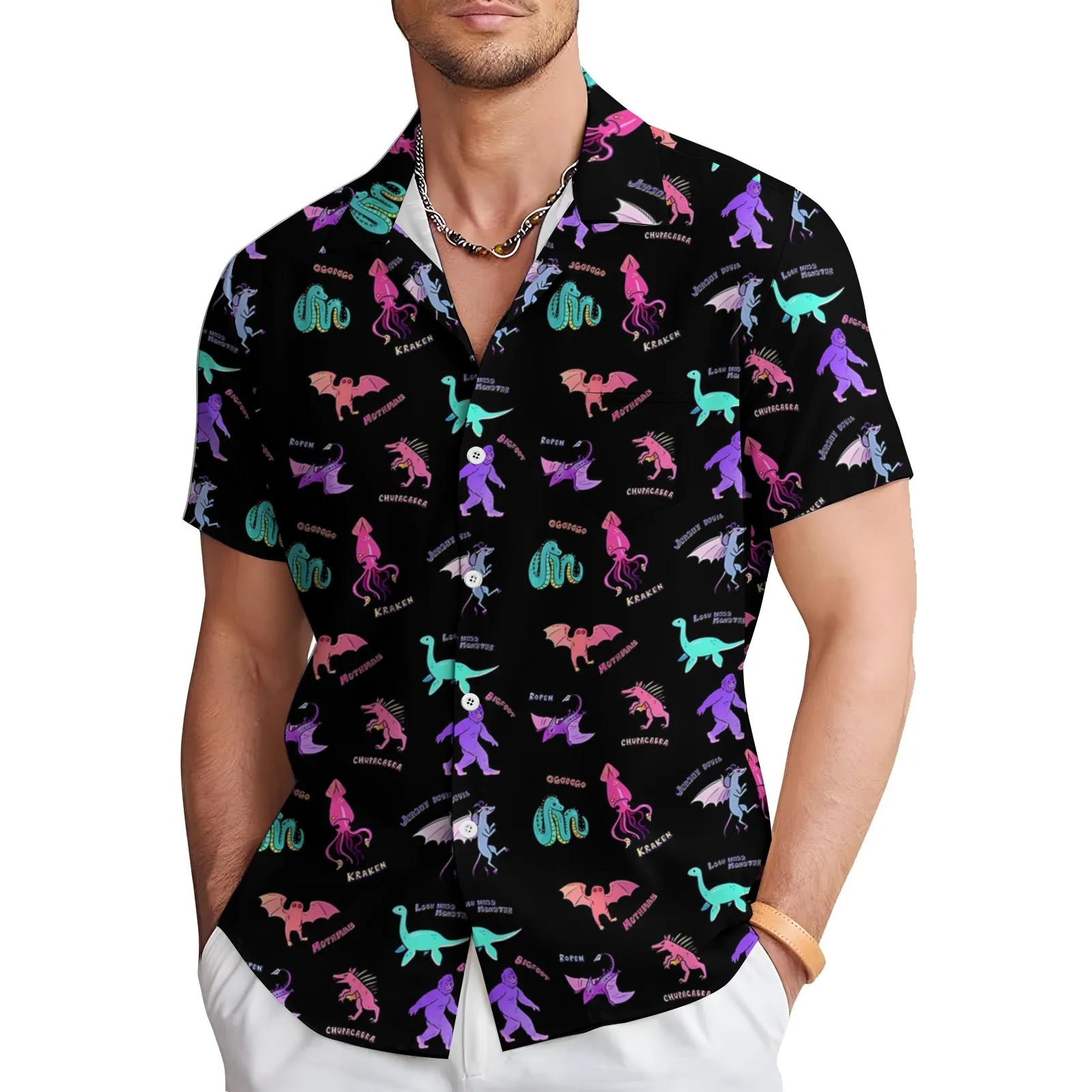Dinosaurs Monsters And Bigfoot Casual Short Sleeve Shirt 2404001705