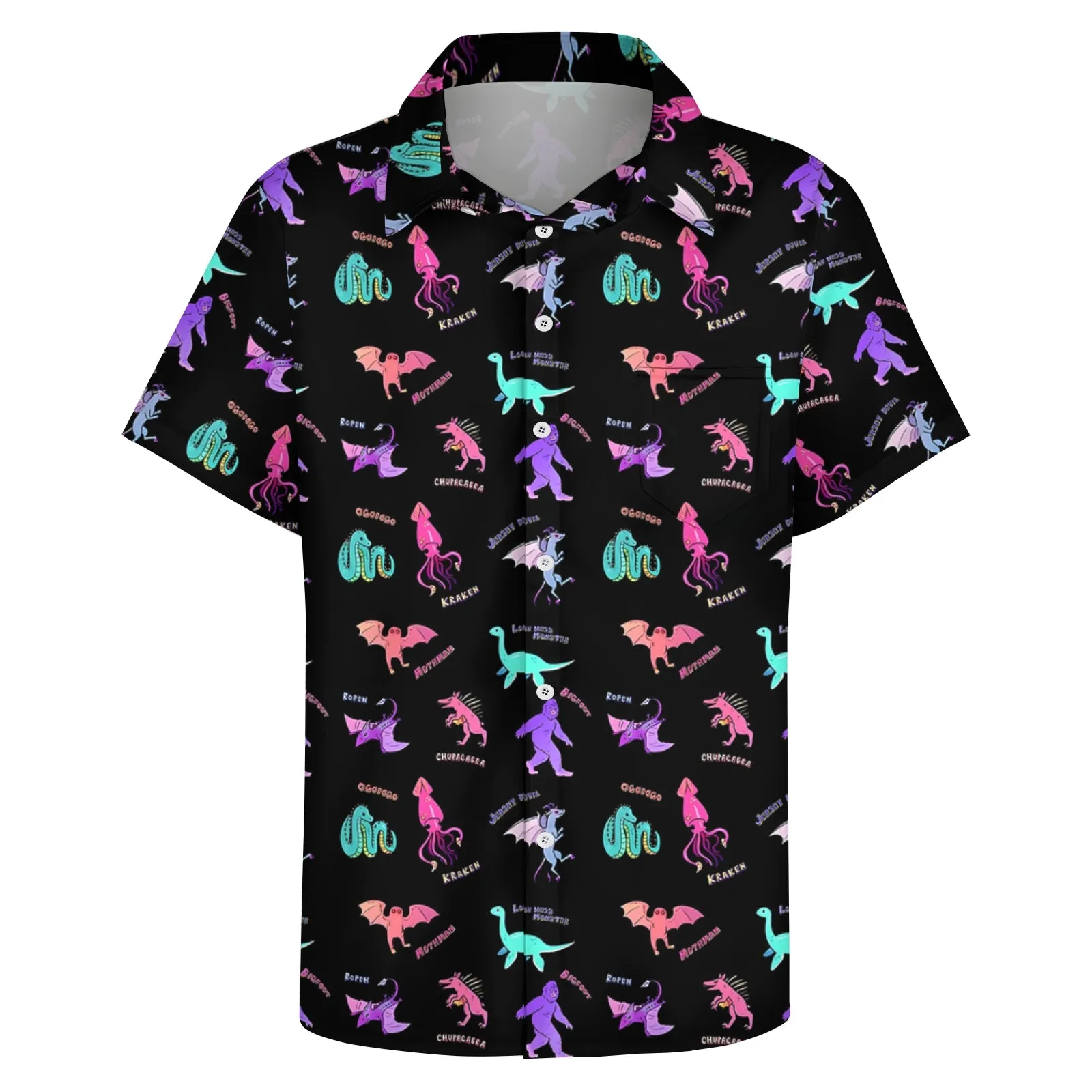 Dinosaurs Monsters And Bigfoot Casual Short Sleeve Shirt 2404001705