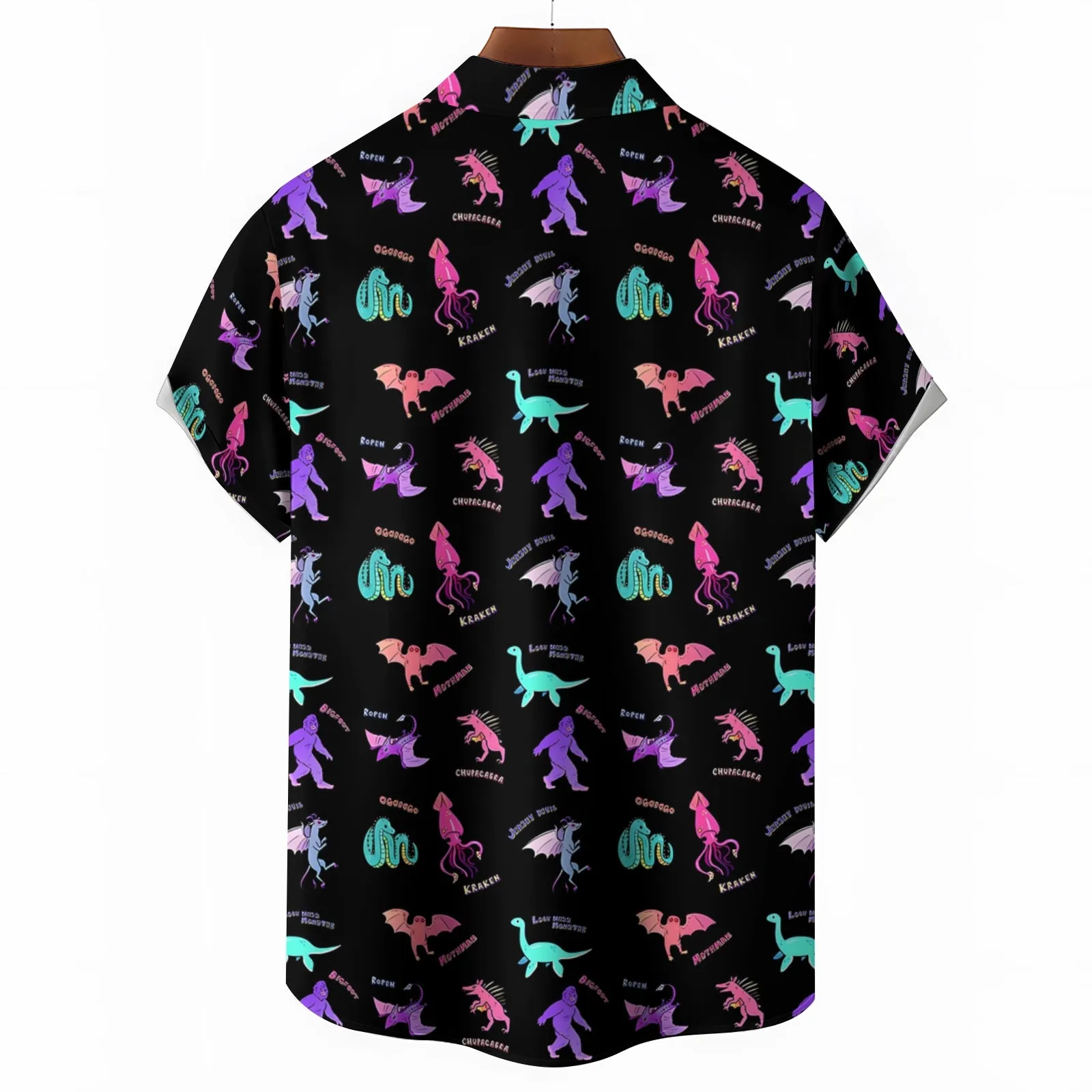 Dinosaurs Monsters And Bigfoot Casual Short Sleeve Shirt 2404001705