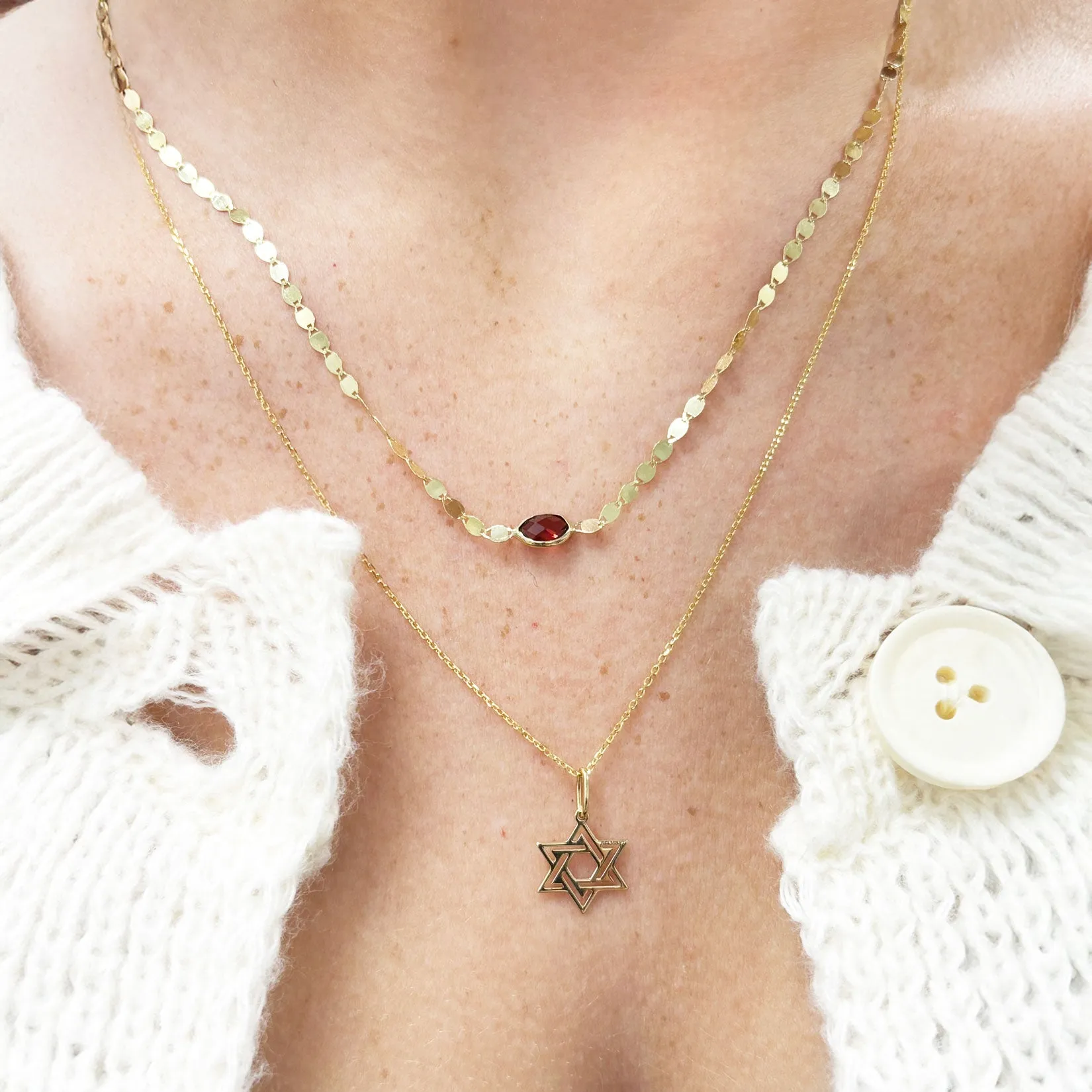 Double Gold Star of David Necklace
