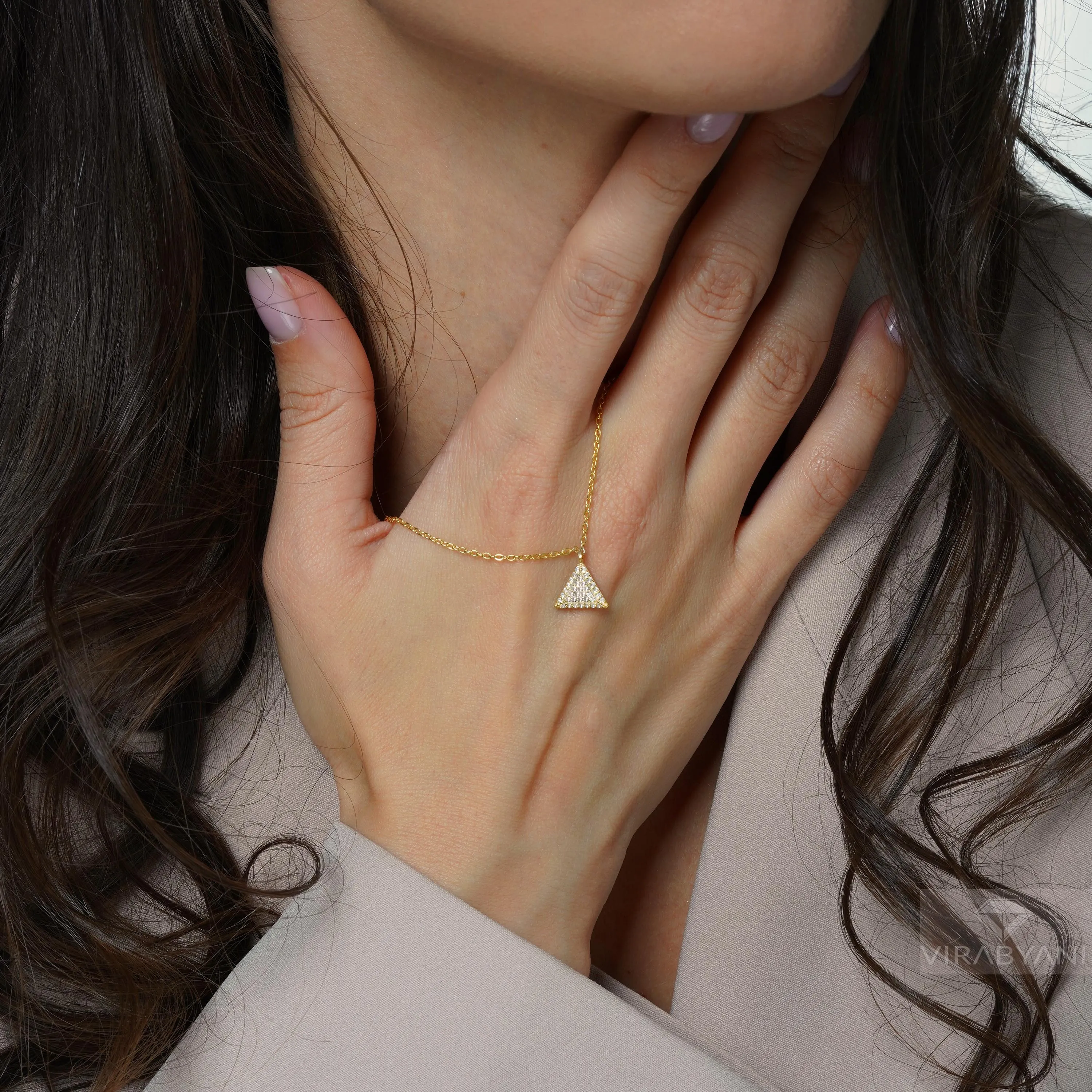 Double Sided Diamond & Sapphire Triangle Shaped AMoré Pavé Necklace