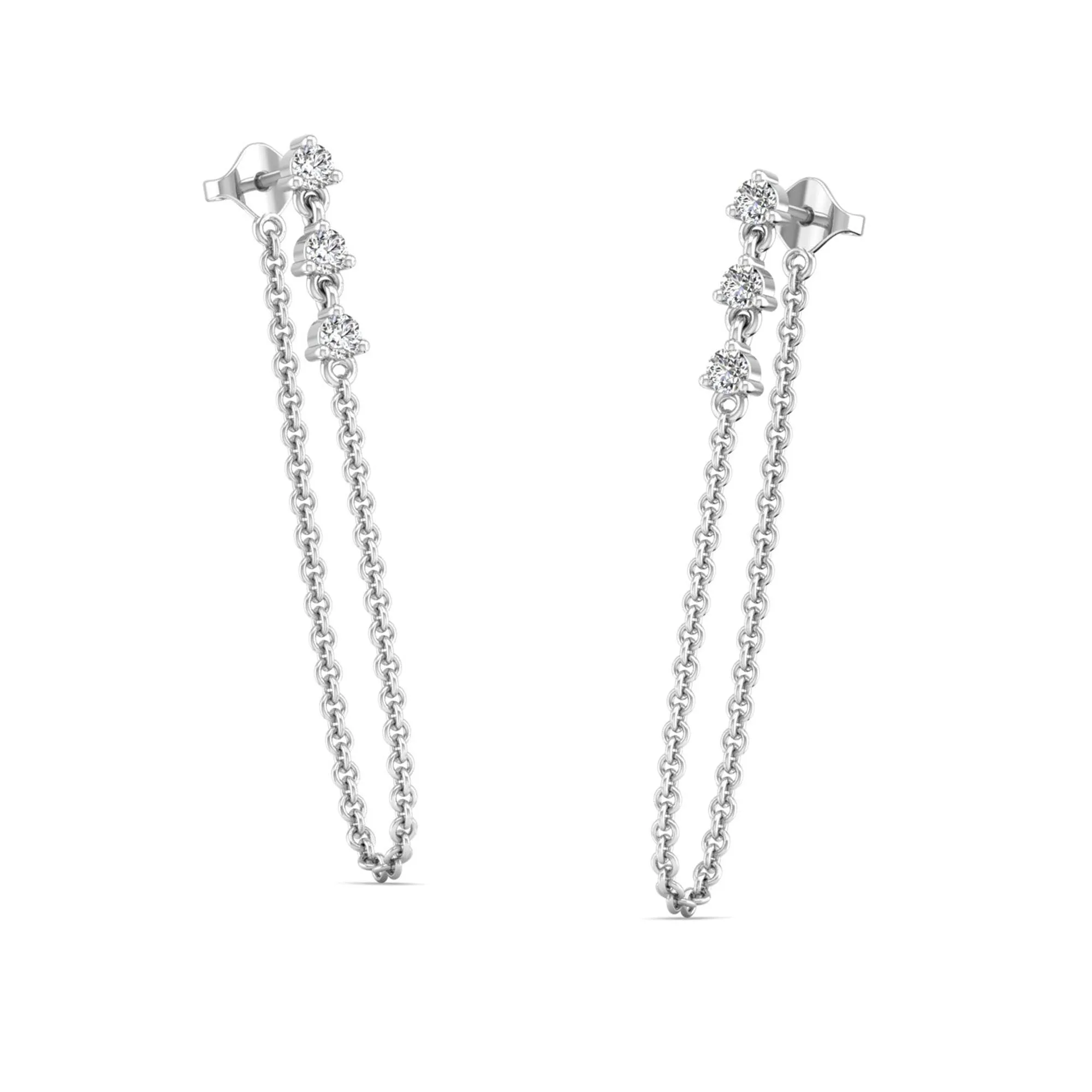 Drop Chain Threader Diamond Earrings