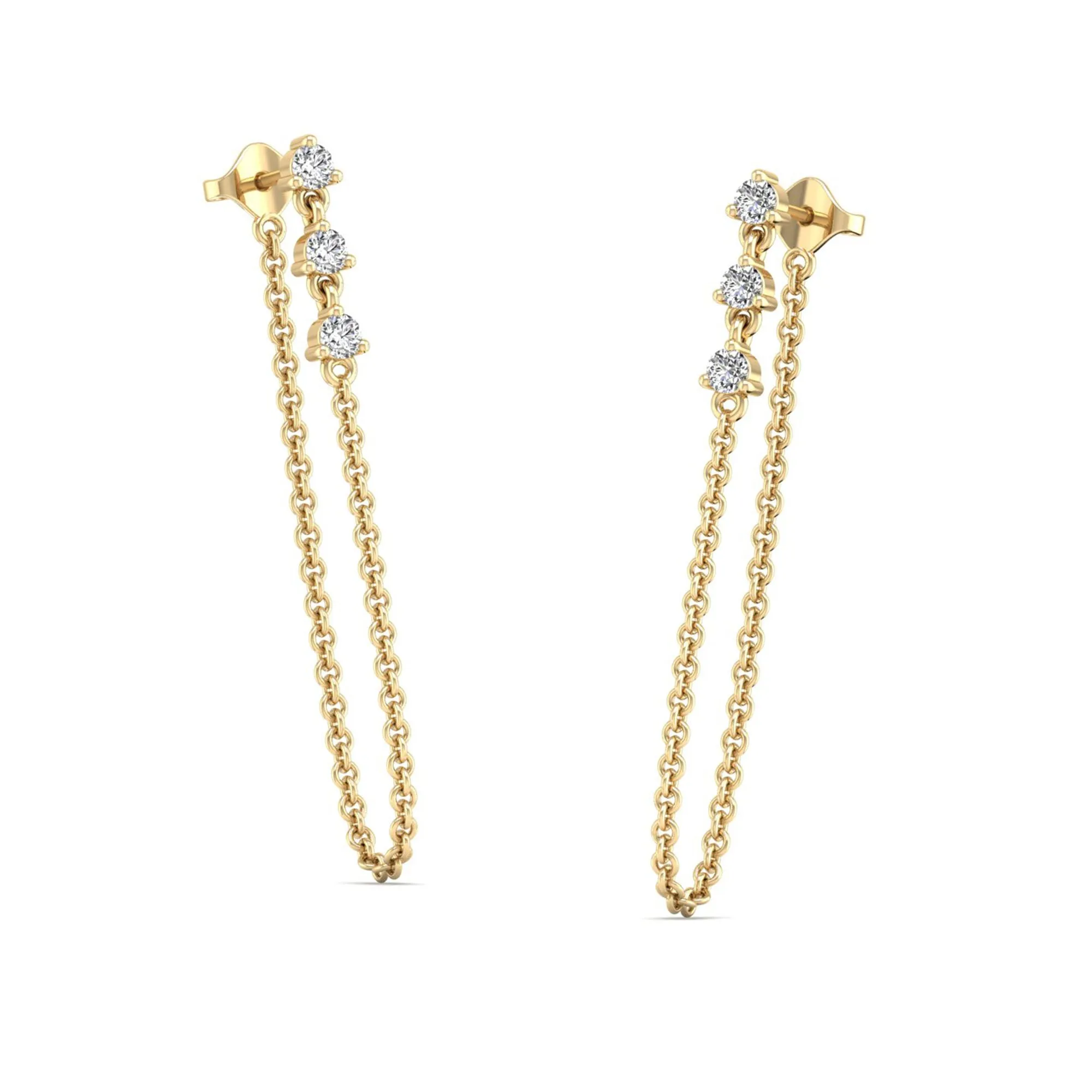 Drop Chain Threader Diamond Earrings