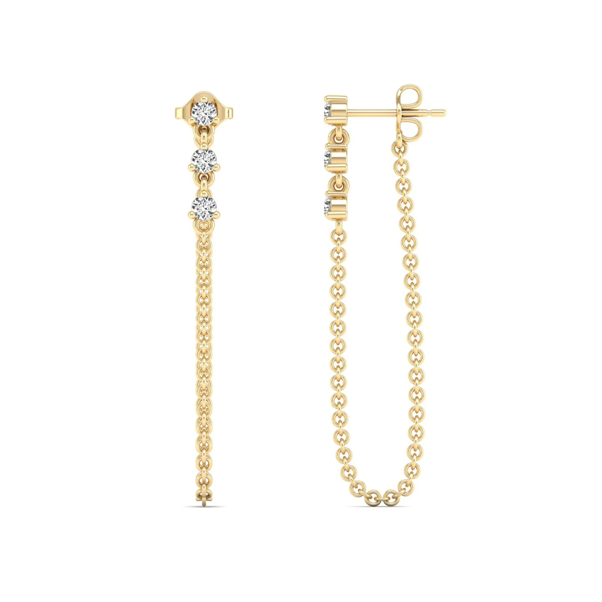 Drop Chain Threader Diamond Earrings