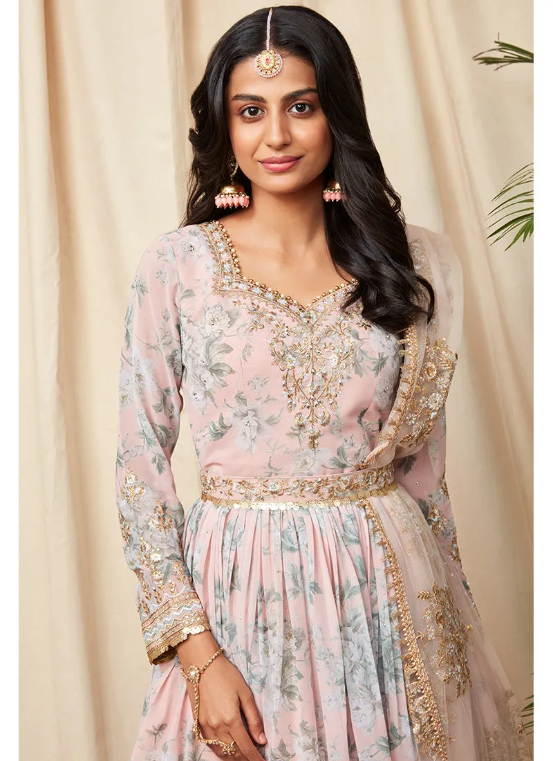 Dusty Peach Floral Georgette Gharara Suit
