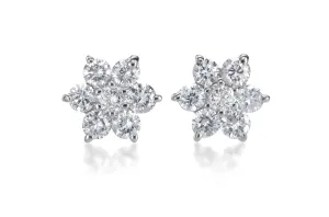 Earrings 1.40cts Diamonds Flower Cluster 18kt Gold