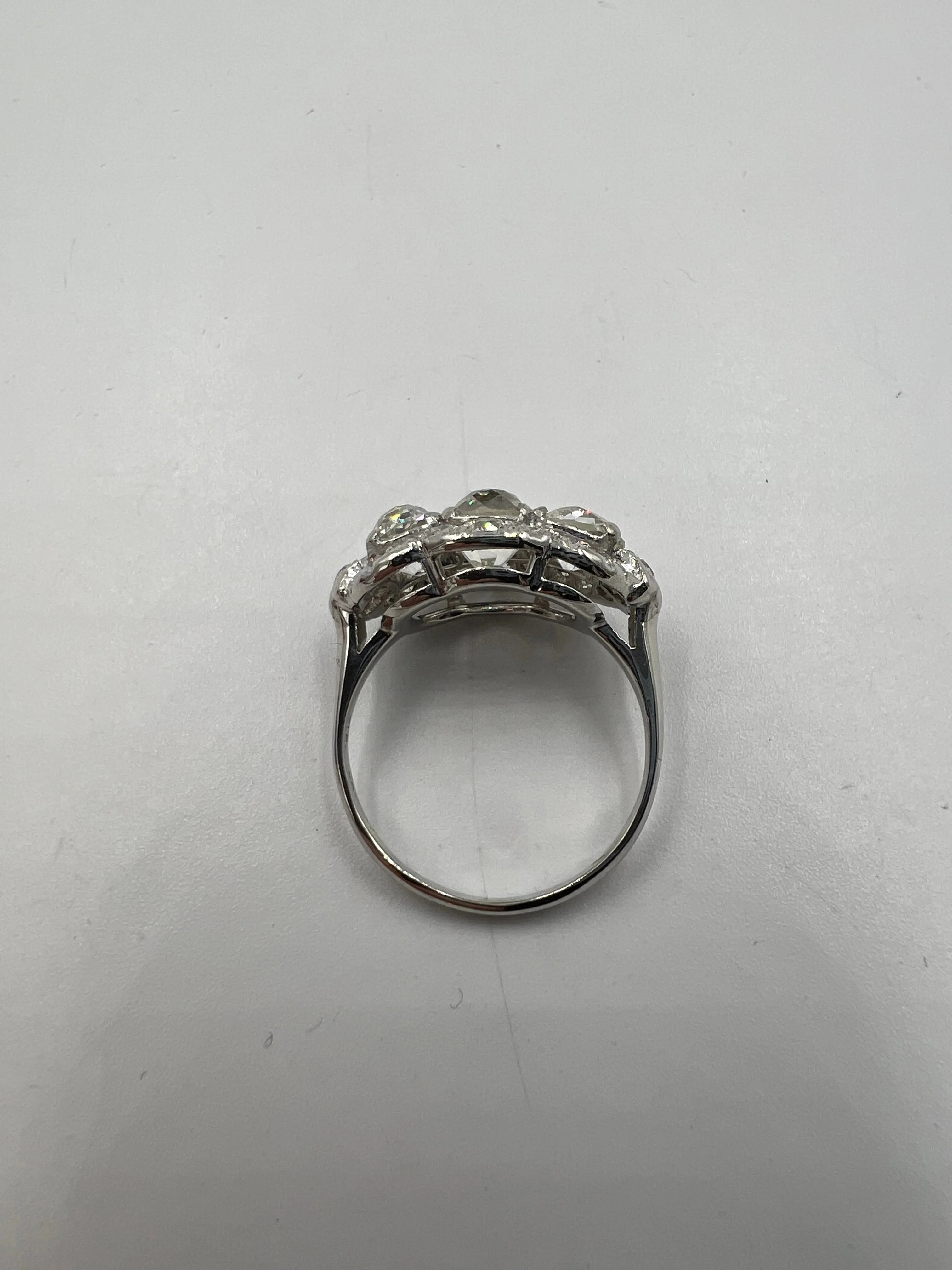 Edwardian Old Mine Cut Diamond Three Stone Platinum Ring Circa 1910