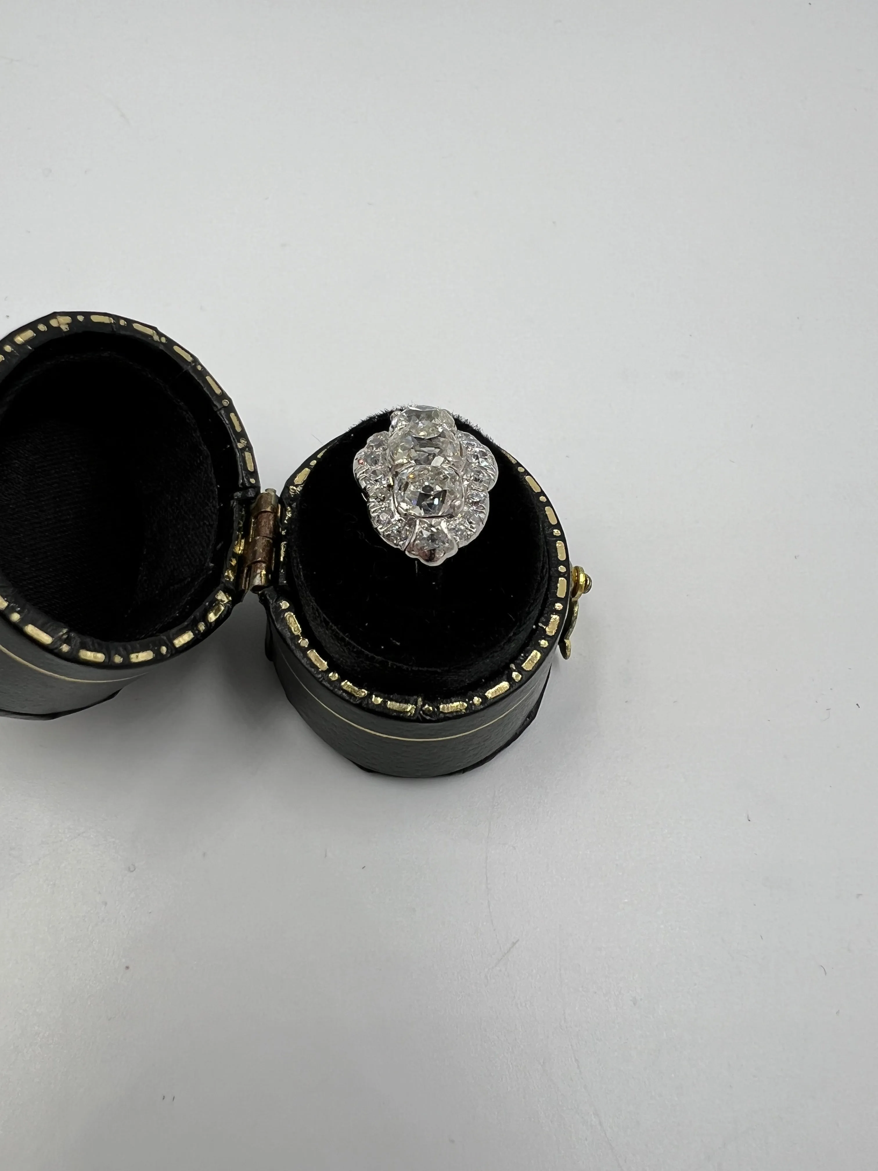 Edwardian Old Mine Cut Diamond Three Stone Platinum Ring Circa 1910