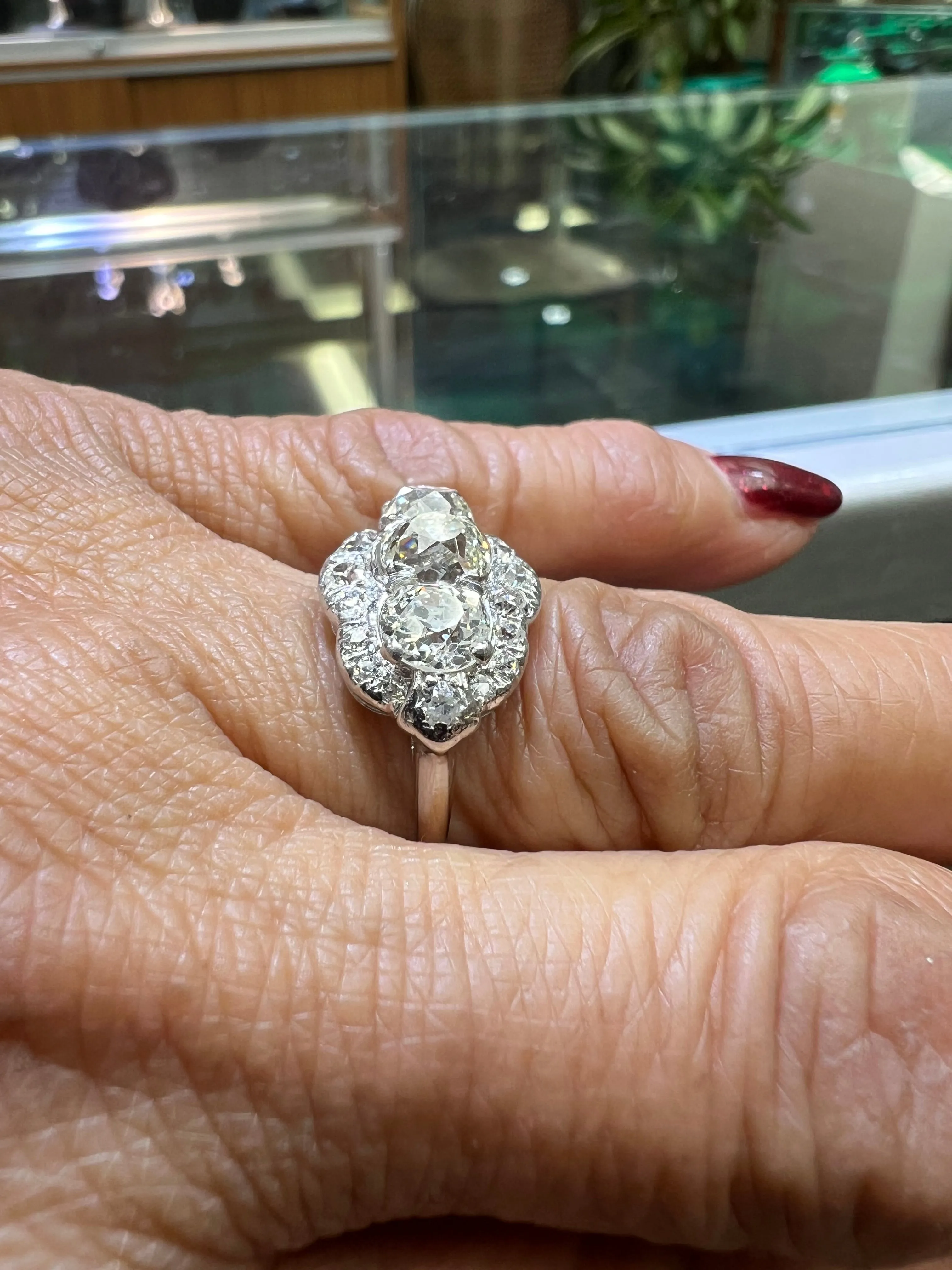 Edwardian Old Mine Cut Diamond Three Stone Platinum Ring Circa 1910